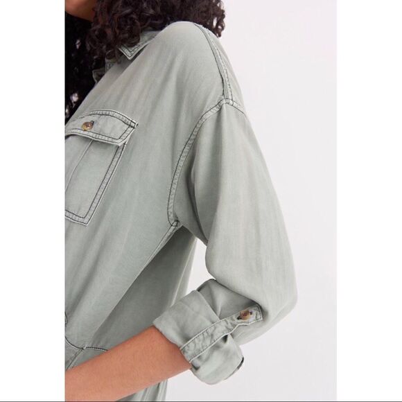 NEW Anthropologie Pilcro Deanne Moss Tiered Mini Button Front Shirtdress Large - Picture 5 of 8